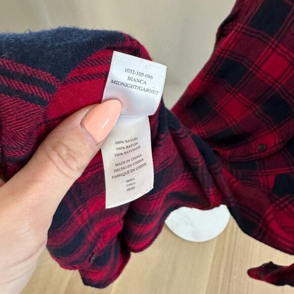 Rails Bianca Plaid Lightweight Fall Navy & Burgundy Button Down Shirt Dress - Picture 5 of 7